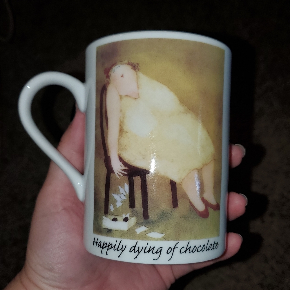 Vintage Erika Oller "Happily Dying Of Chocolate" Mug